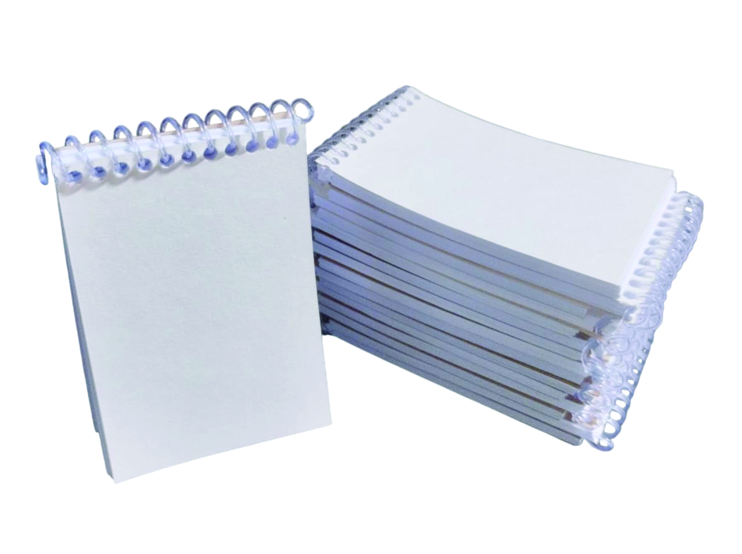 Kit 70 Mini Caderninho Bloco com Capa branca e Espiral Transparente 50 Folhas