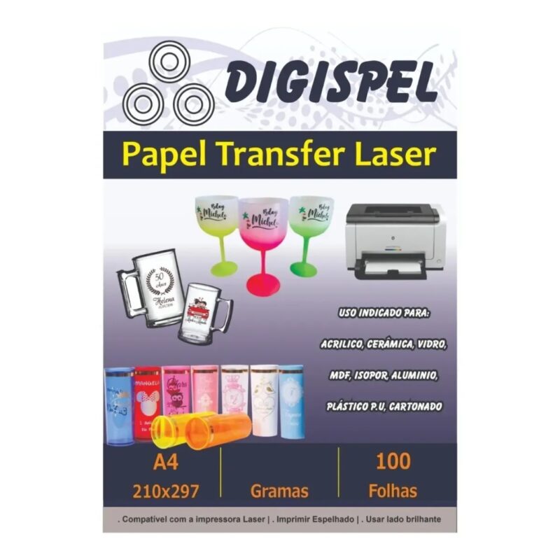 Papel Transfer Impressora Laser Copos Plástico A4 100 Folhas
